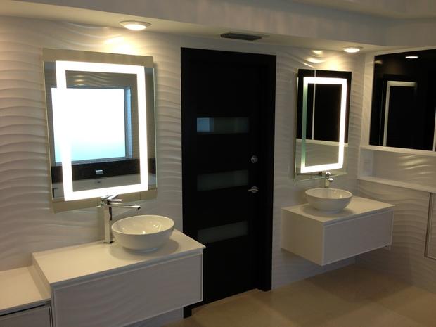 Modern Bathroom In Aventura Wall Mounted White Vanity Modern Bathroom With Stye Master Two Separate Vanities