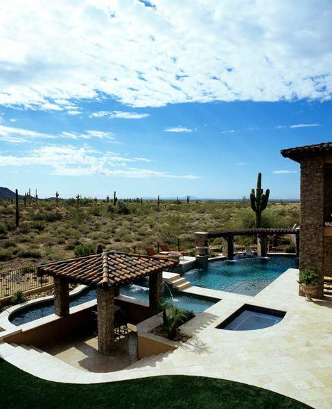 Contemporary Pool with unique pool design