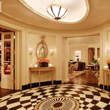 Traditional Entry with black and white flooring