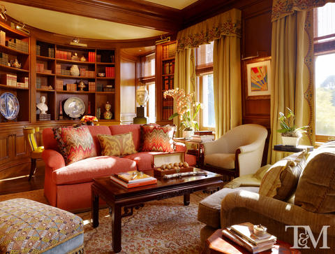 Traditional Library with chinese style coffee table