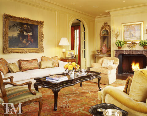 Traditional Living Room with glass top coffee table