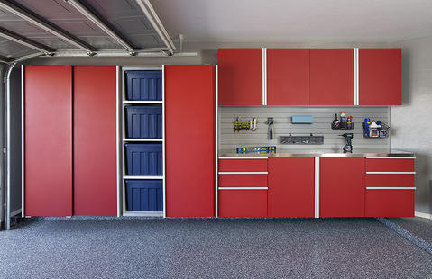 Contemporary Garage with gray painted walls