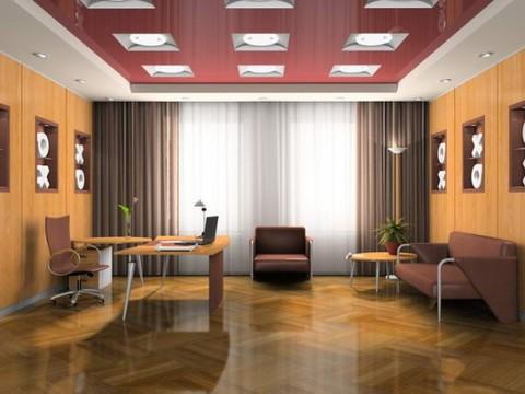 Contemporary Home Office with large recessed lighting fixtures