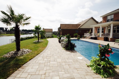 Transitional Landscape with stone lined tree surrounds