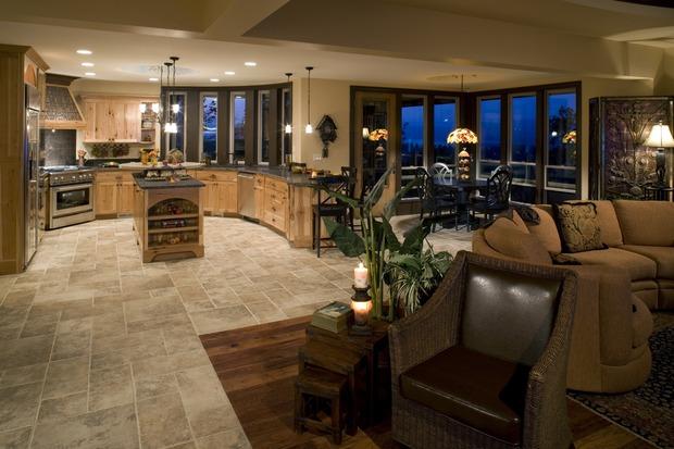 Traditional Family Room with tall vertical windows