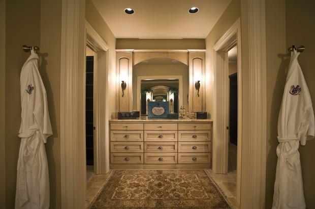 Traditional Master Bathroom with off white painted millwork
