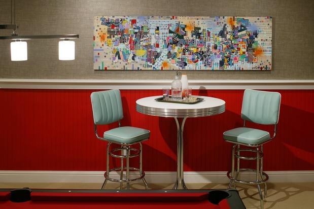 Modern Dining Room with colorful contemporary wall art