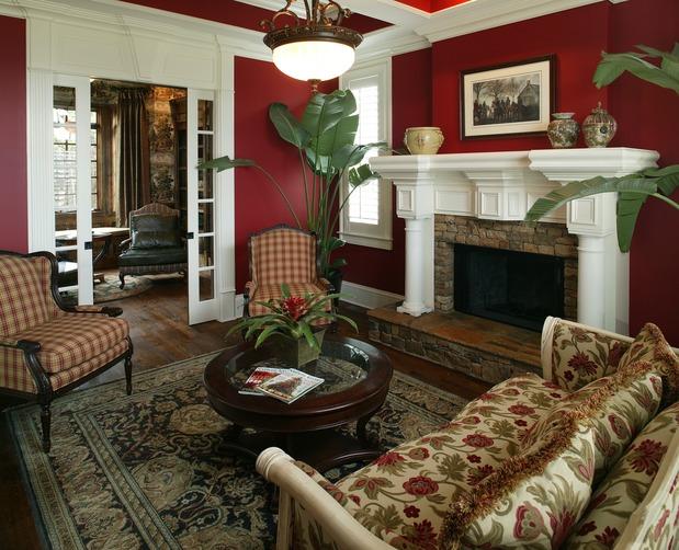 Traditional Living Room with white paneling around fireplace