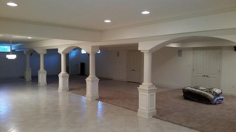Traditional Basement with contemporary large dining chandelier