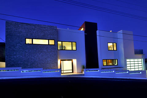 Modern Home Exterior with frosted glass garage door
