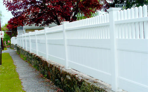 Transitional Landscape with white picket fence vinyl panel
