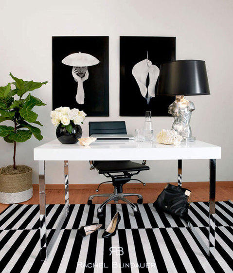 Transitional Home Office with black leather office chair