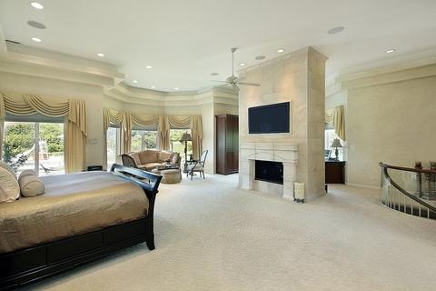 Traditional Bedroom with large picture windows