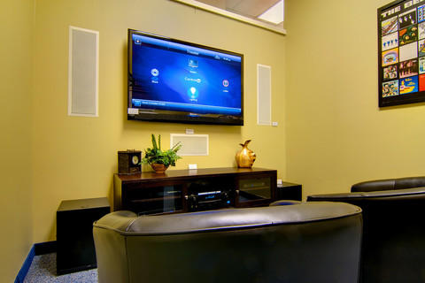 Traditional Home Theater with flush mounted speakers