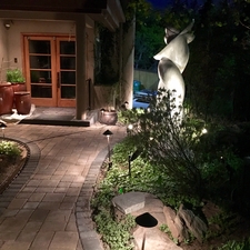 Eclectic Landscape with glass panel french doors