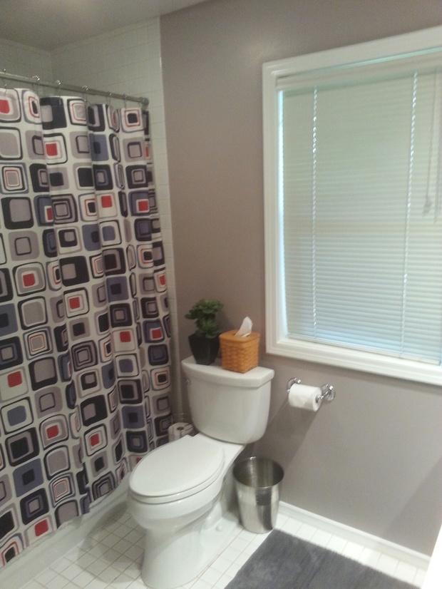 art deco bathroom in kirkland - gray and red bathroom decor, cozy