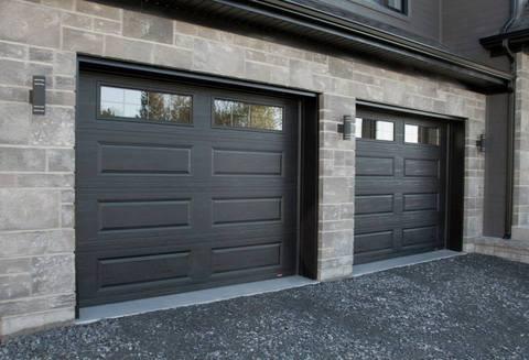 Transitional Garage with multi-paned garage windows