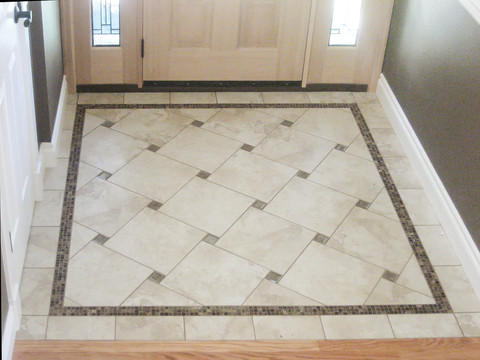 Traditional Entry with stained glass side windows