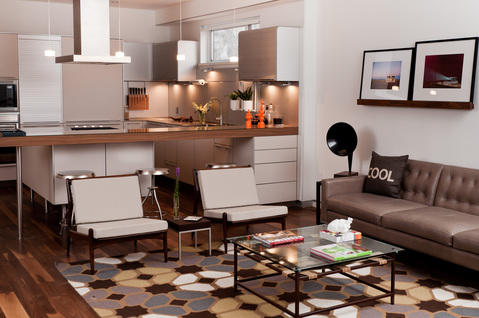 Modern Living Room with white cushioned modern chairs