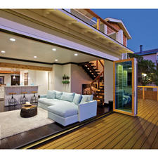 Modern Home Exterior with accordion style sliding glass door