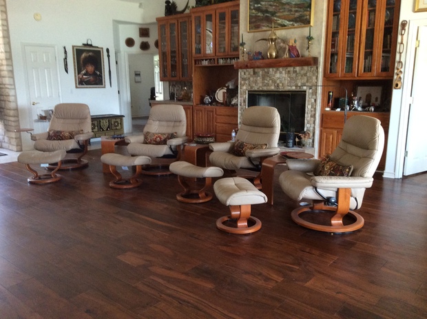 Mid-Century Modern Family Room with various art work and hand crafts
