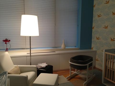 Contemporary Bedroom with white slab cabinet doors