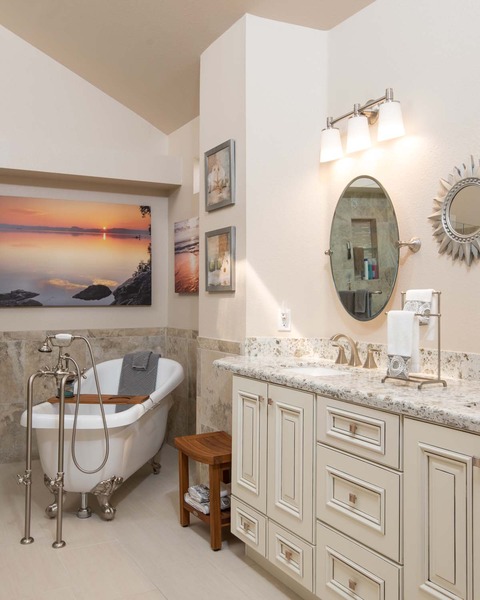 Eclectic Bathroom with nickel finish fixtures