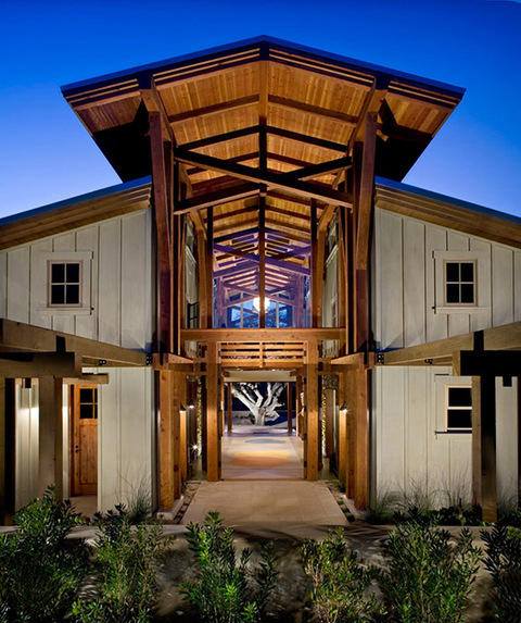 Modern Home Exterior with concrete patio with inlay pattern