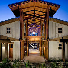Modern Home Exterior with concrete patio with inlay pattern