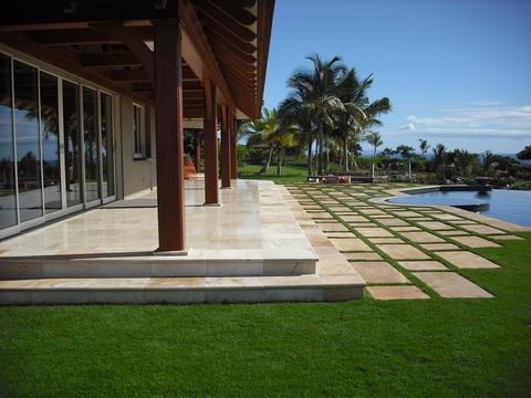 Contemporary Patio with white and cream patio tile