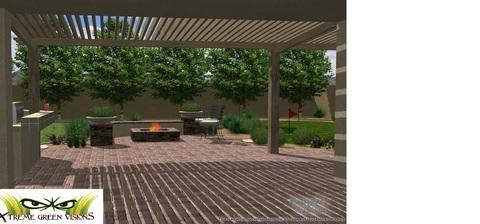 Contemporary Patio with counter of outdoor kitchen