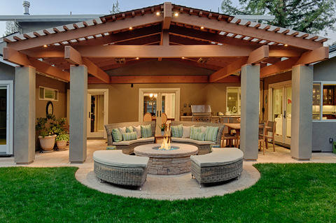 Transitional Patio with beautiful outdoor entertaining area