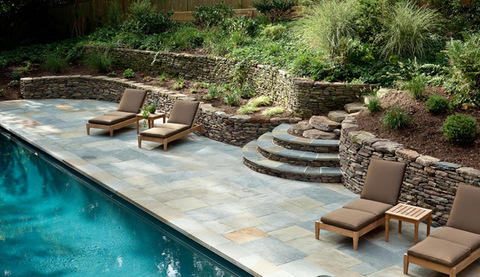Transitional Landscape with veneer stone landscape wall
