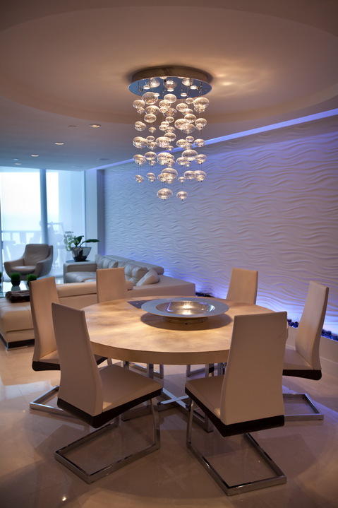 Modern Dining Room with modern style dining room with view into family room