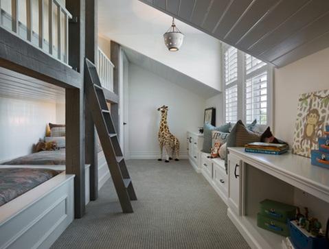 Transitional Kids Room with built in dressers
