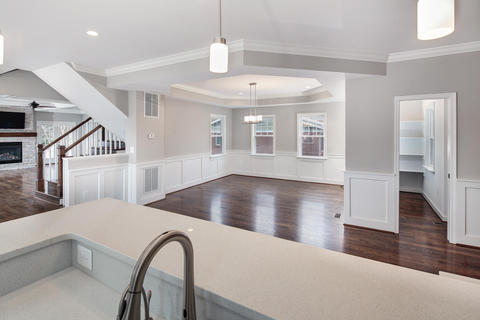 Transitional Dining Room with single hung windows