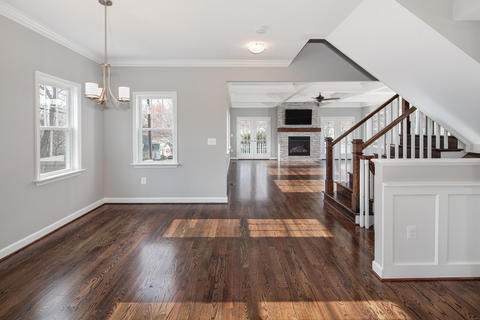 Transitional Dining Room with bright open living and dining space