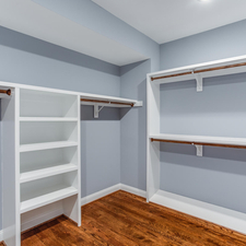 Traditional Closet with storage shelves