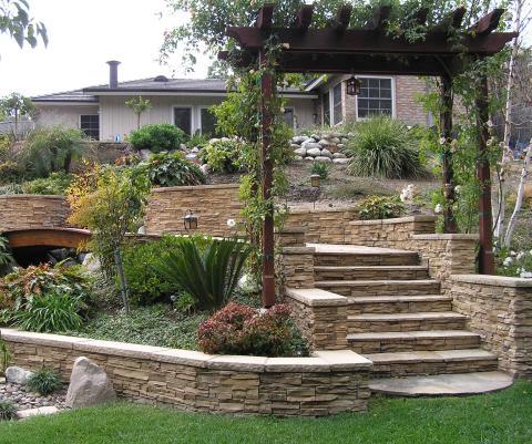 Transitional Landscape with stone brick half wall