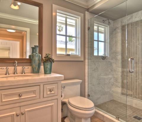 Eclectic Bathroom with frameless glass shower doors