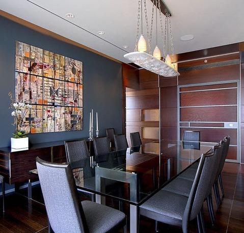 Modern Dining Room with glass top dining table