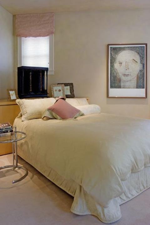 Casual / Comfortable Bedroom with metal and glass end table