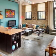 Eclectic Family Room with island with butcher block counter top