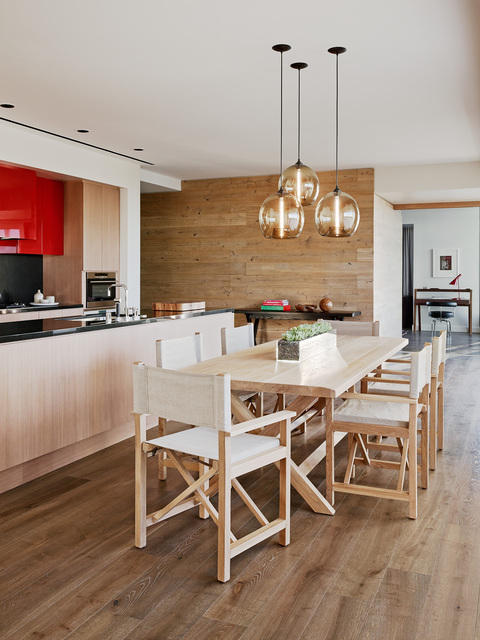Modern Dining Room with glass globe pendent lighting