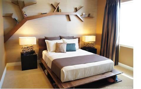 Modern Kids Room with square lamp shade branch table lamp