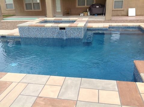 Modern Pool with various color concrete stain