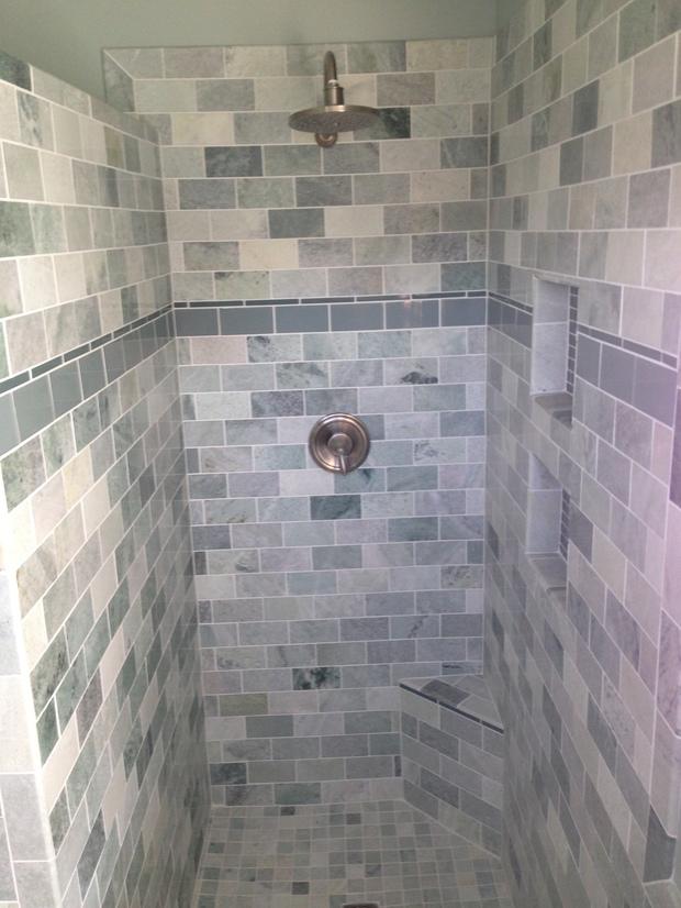 Transitional Bathroom In Midlothian Built Tile Corner Shower Transitional Bathroom With Built In Tile Corner Shower Bench
