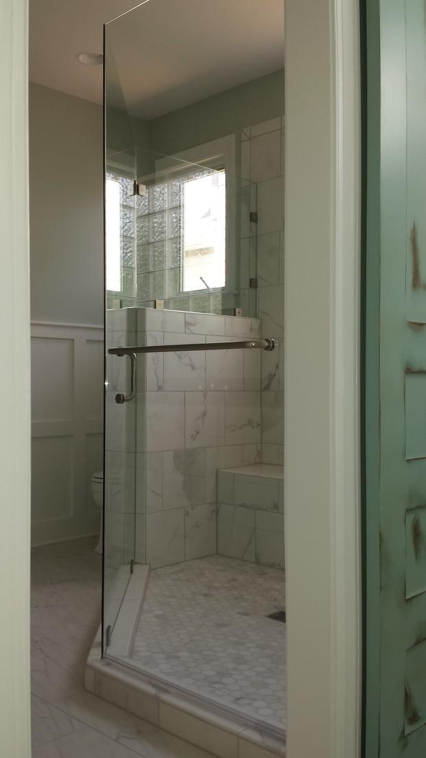 Cape Cod Bathroom In Wilmington Seamless Shower Door Fixed Panel Cape Cod Bathroom With Dual Swing Door Towel Bar