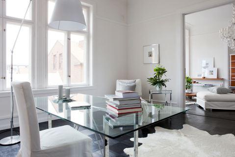 Contemporary Home Office with black tile floor