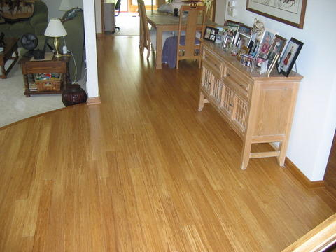 Transitional Entry with strip bamboo floor